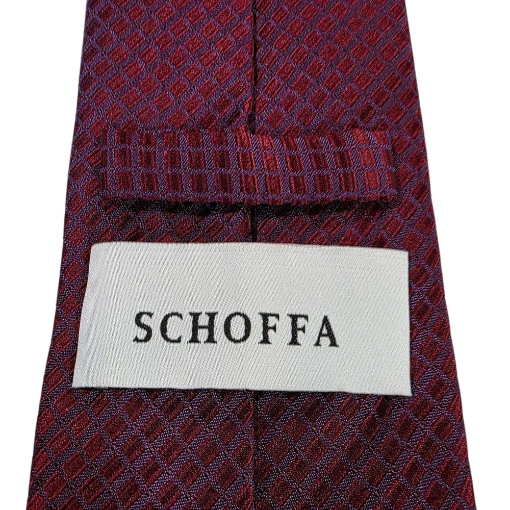 SCHOFFA Burgundy Textured‎ Silk Mens Necktie Hand Finished Made in Italy Luxury